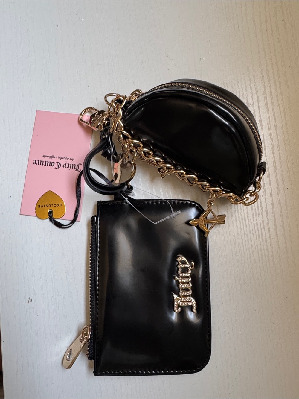 Juicy Couture Black Patent Mini Crossbody Bag with Card Holder